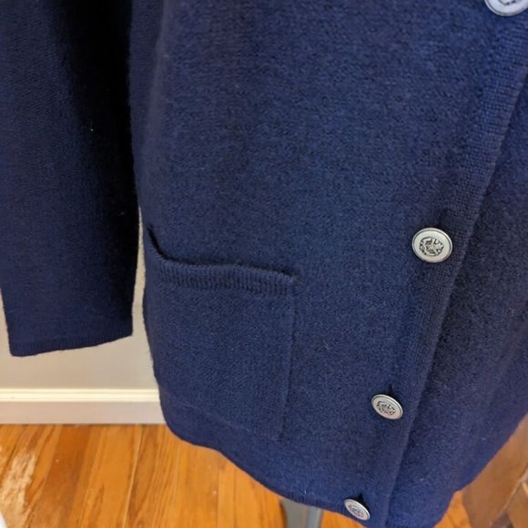 Vintage Karen Scott Size L Cardigan Sweater Duster Pockets Blue Pure Wool Preppy - Picture 6 of 7